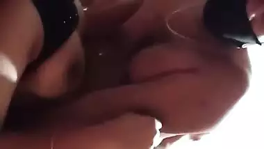 Masked wife boob massage and pussy licking viral sex