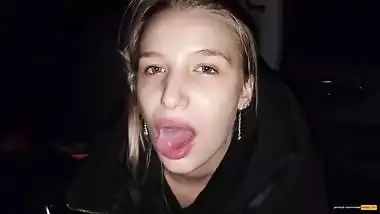 My stepsister couldn't wait to get home and sucked my dick in car!