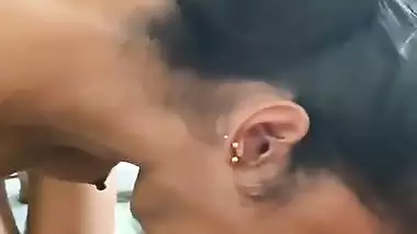 Slim wife licking dick and blowjob like a pro slut